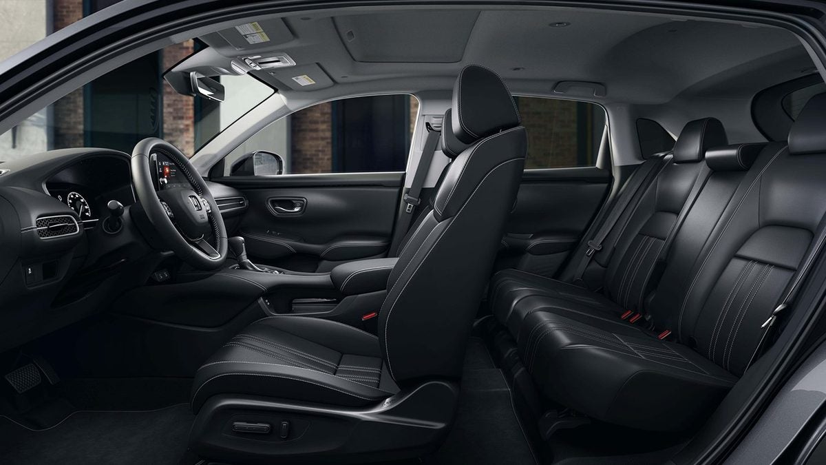Black leather front and rear seats inside a Honda HR-V EX-L